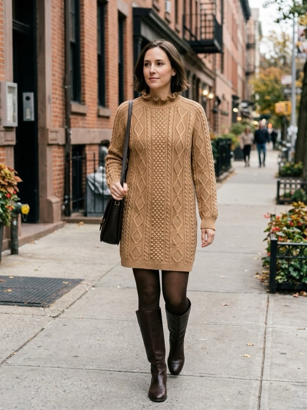 J.Crew Cable-Knit Tunic Sweater Dress Camel Tan Lambswool Blend Size L - Picture 1 of 6